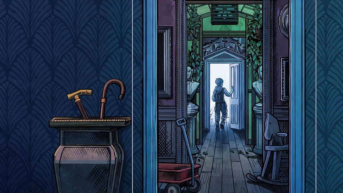 Screenshot of a captivating room within the Blue Prince mansion